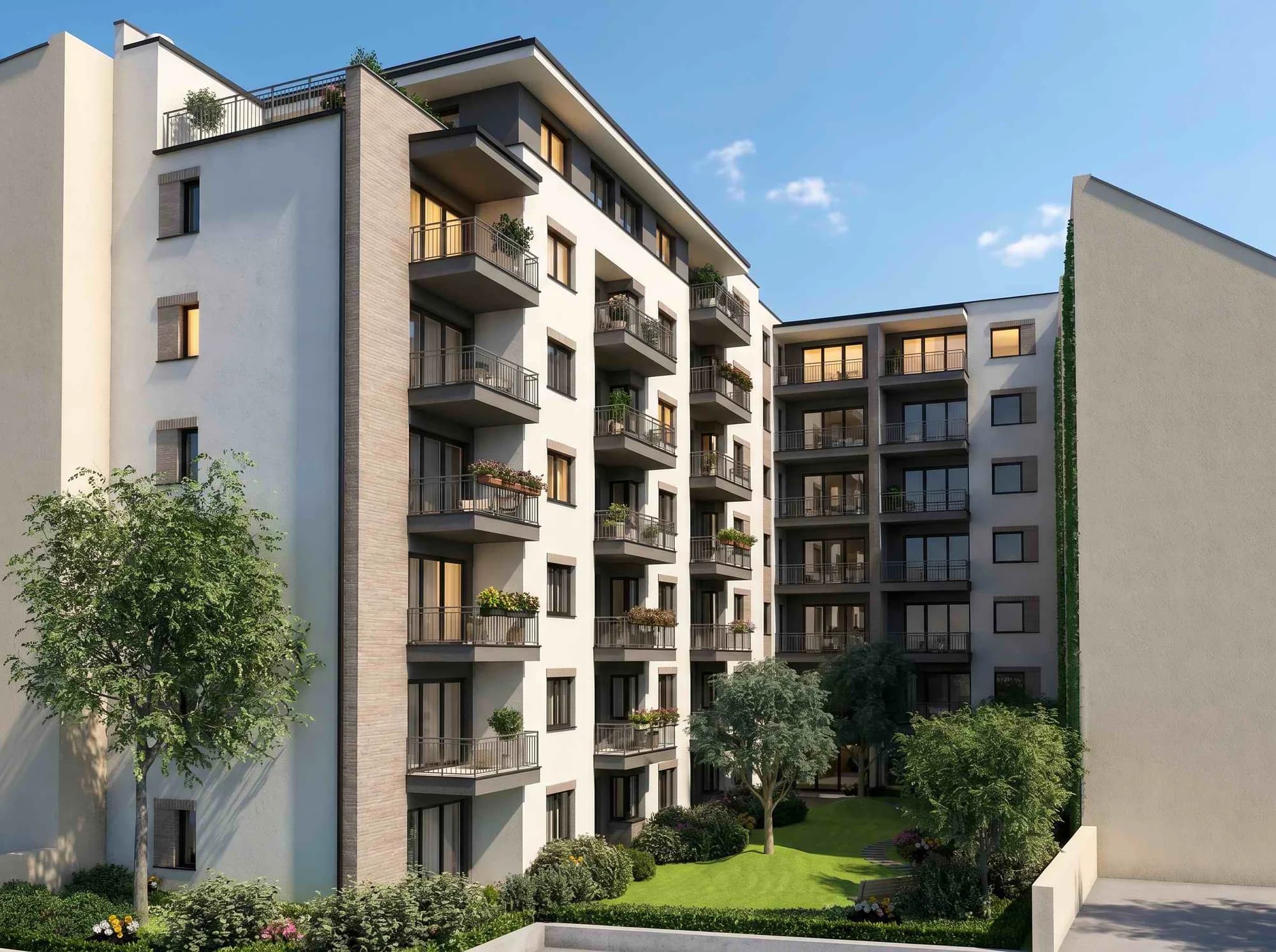 A NOVA CITY Residence épülete a belső kert felől
